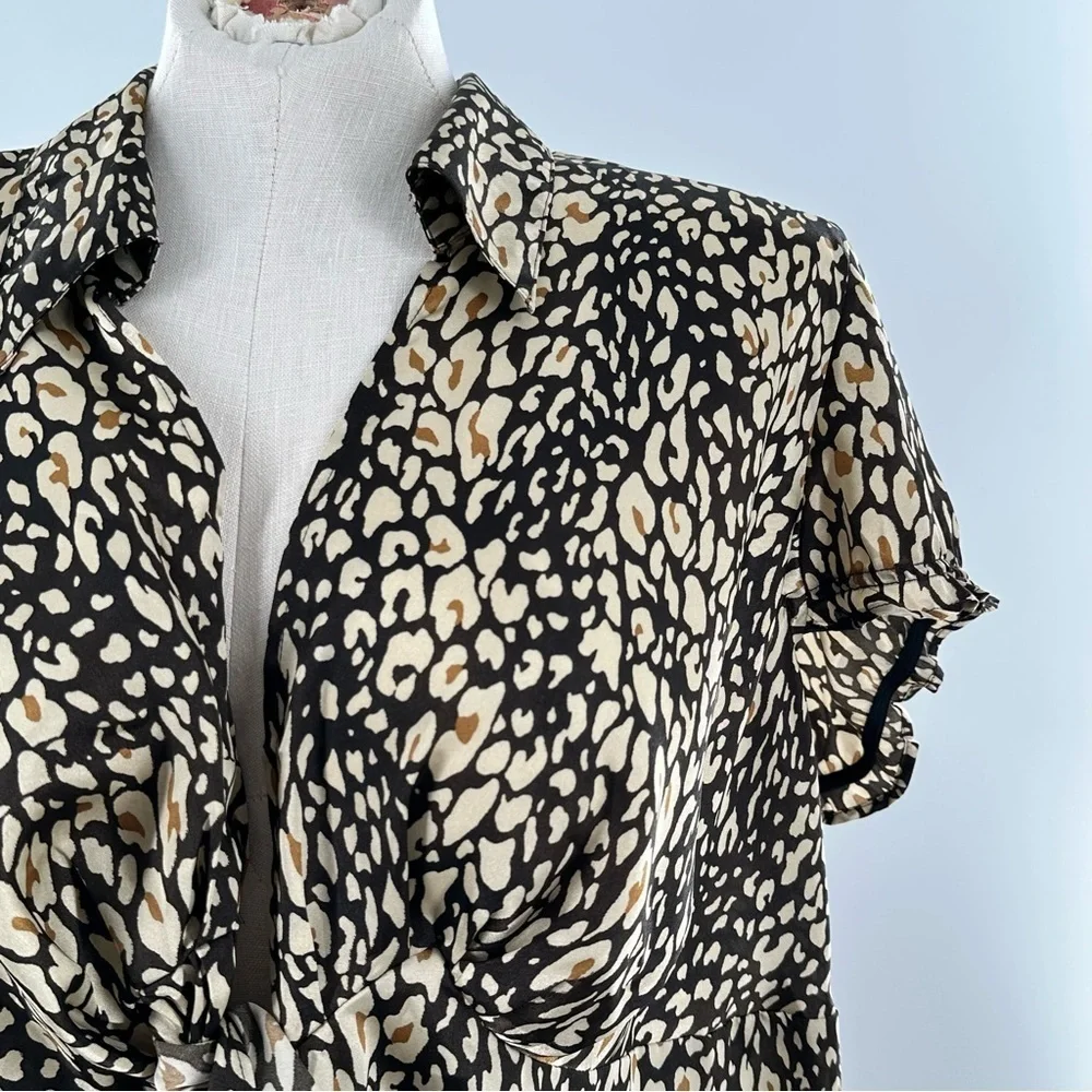 Lane Bryant womens top size 22-24 brown leopard print knotted neck career